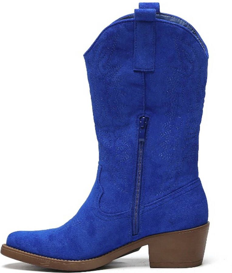 Weloveshoes Smile Favorites Dames Cowboylaarzen met Hak Blauw Suedine