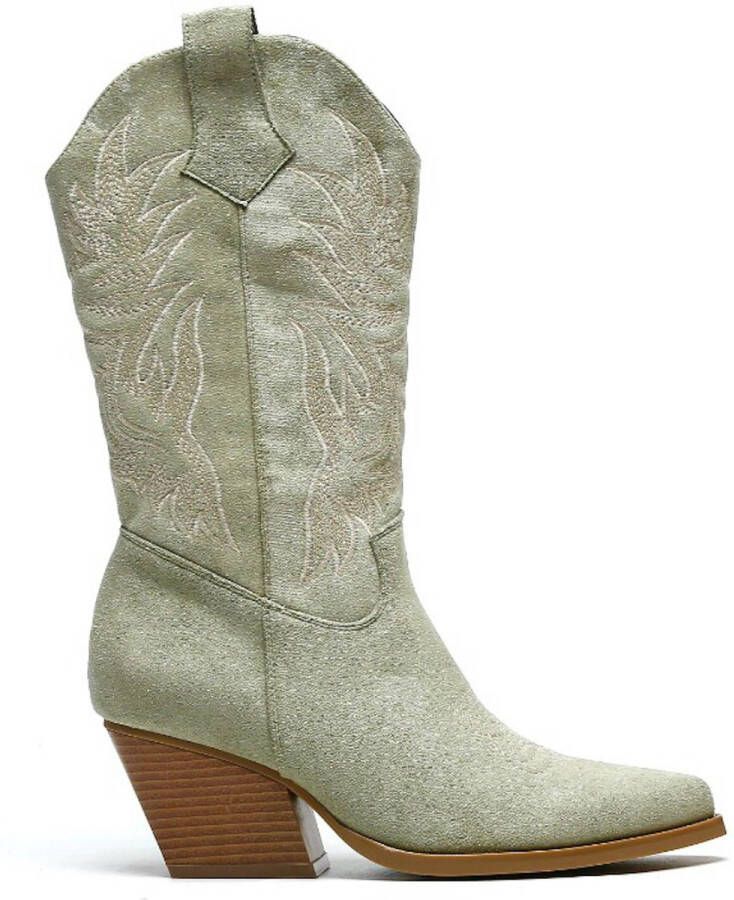 Weloveshoes Cyber Monday Deal Dames Cowboylaarzen met Hak Suedine Groen