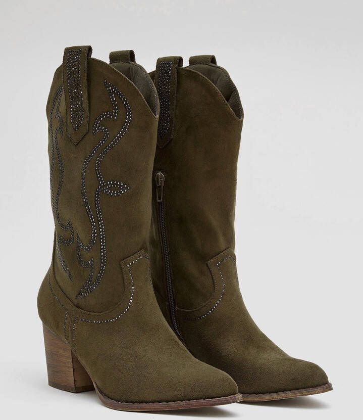 Weloveshoes SmileFavorites Dames Cowboylaarzen met Hak Suedine Groen