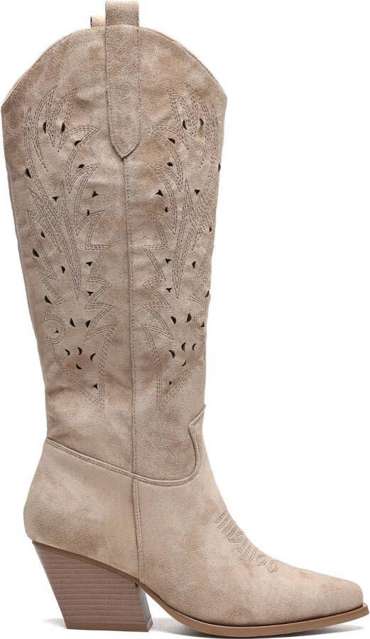 Weloveshoes SmileFavorites Dames Cowboylaarzen met Hak Suedine Khaki