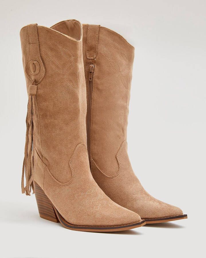 Weloveshoes Cyber Monday Deal Dames Cowboylaarzen met Hak Suedine Khaki