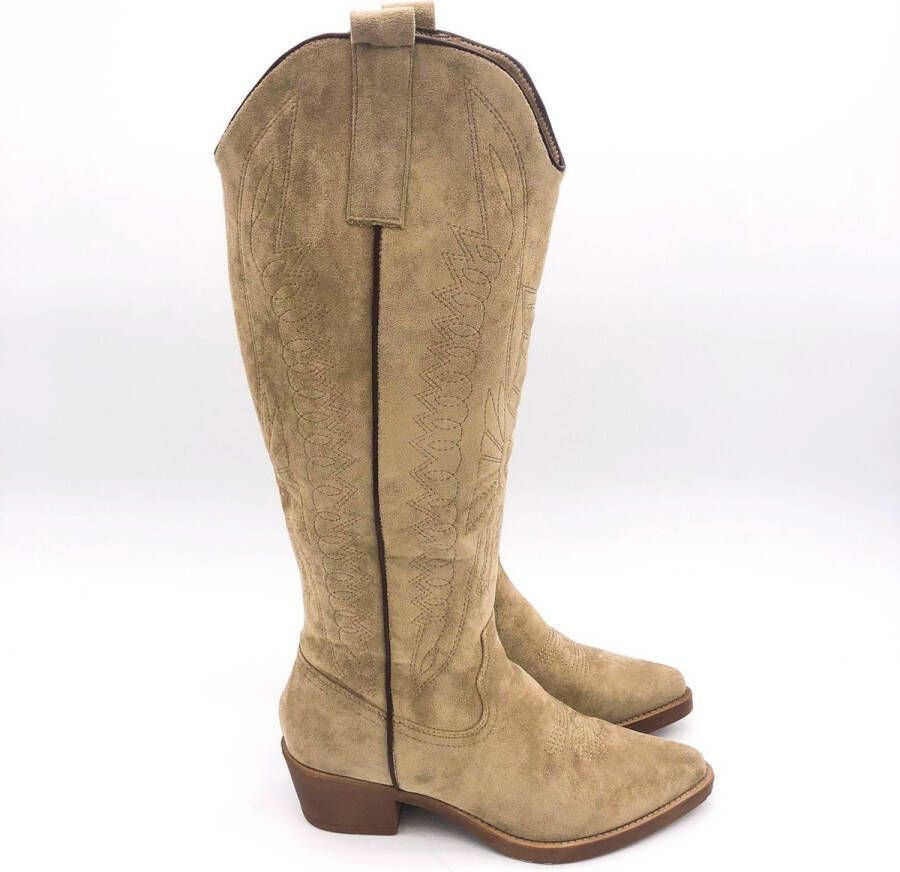 Weloveshoes SmileFavorites® Dames Cowboylaarzen met Hak Suedine Taupe Khaki
