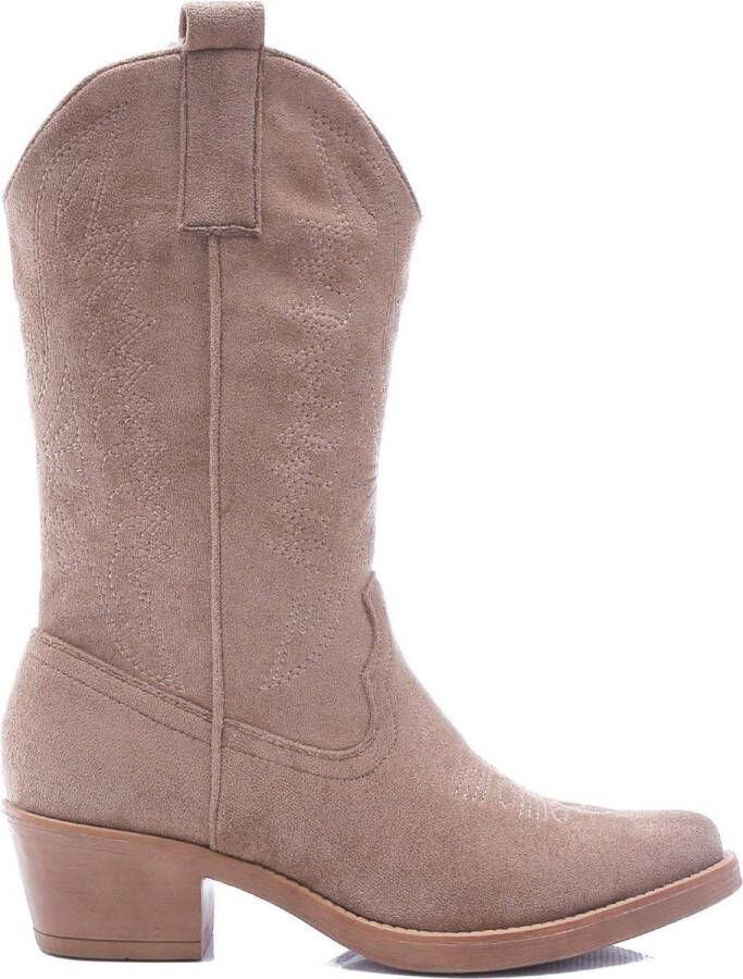 Weloveshoes SmileFavorites Dames Cowboylaarzen met Hak Suedine Taupe Khaki