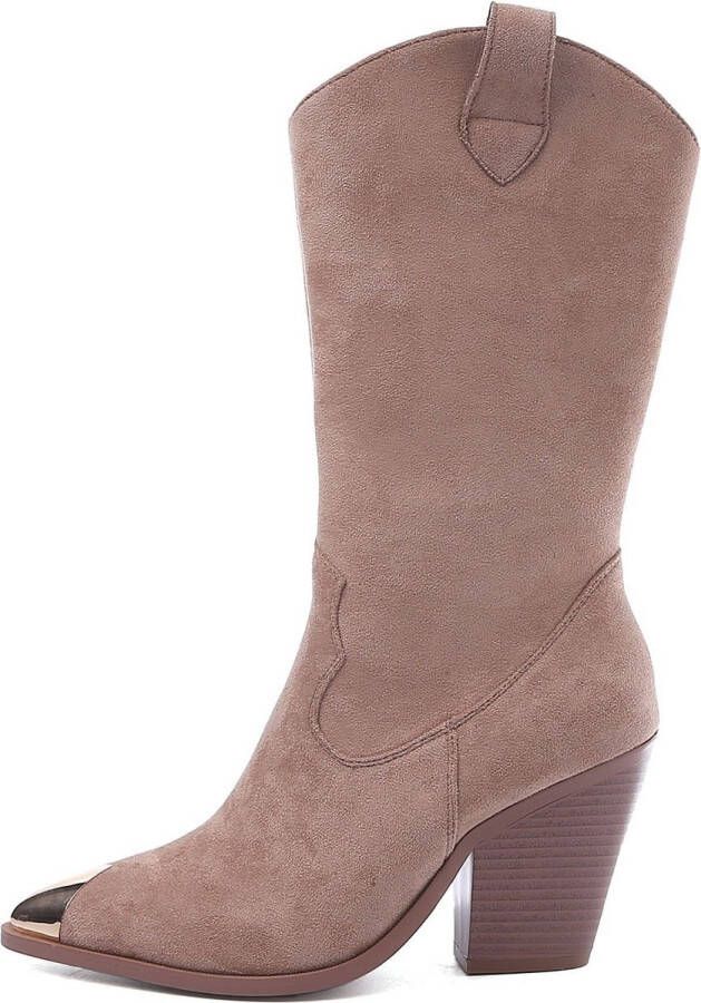 Weloveshoes Black Friday Deal Dames Cowboylaarzen Western Suedine Taupe Nude