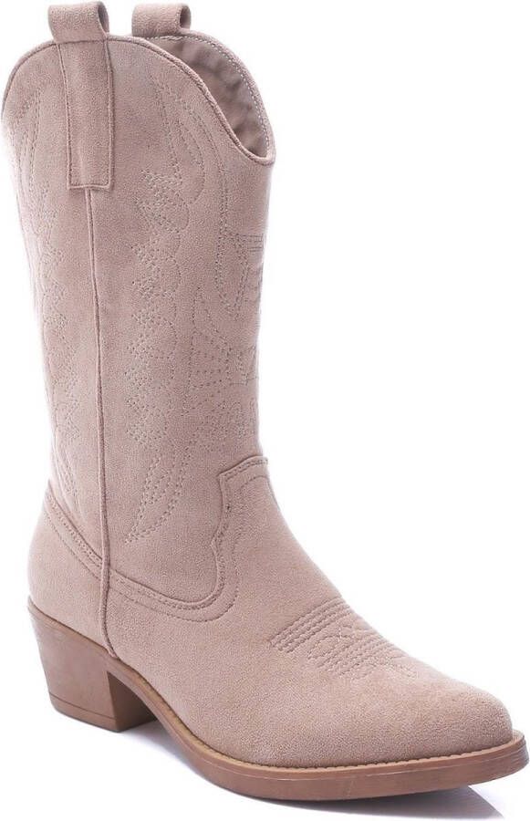 Weloveshoes Black Friday Deal Dames Cowboylaarzen met Hak Suedine Taupe Nude