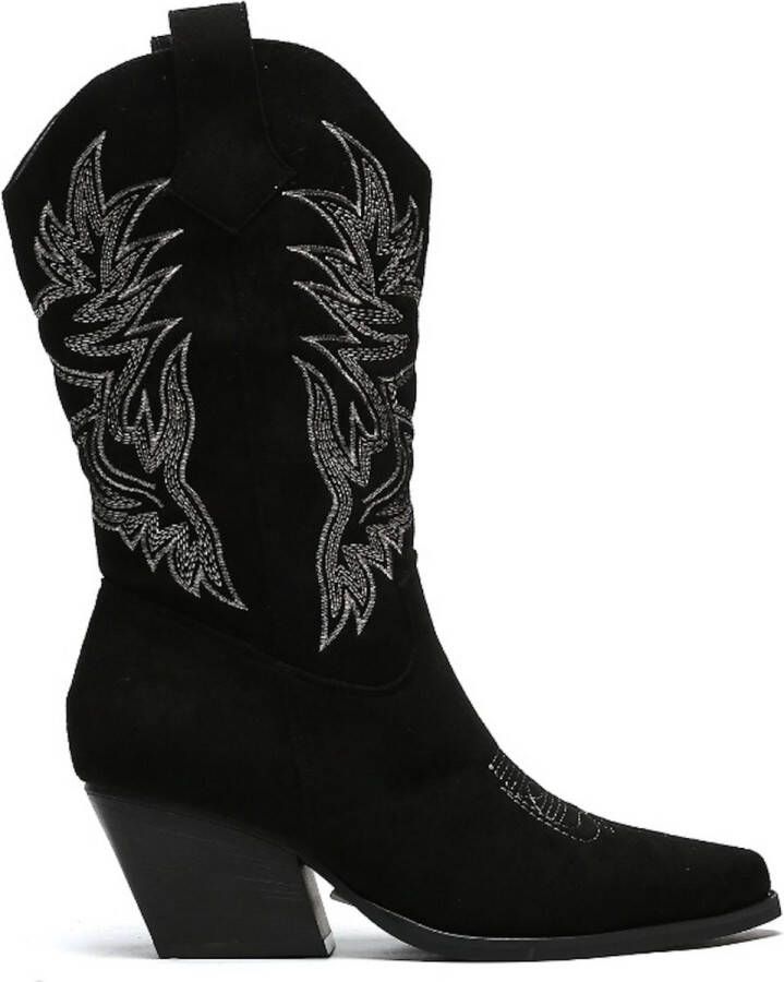 Weloveshoes SmileFavorites Dames Cowboylaarzen met Hak Suedine Zwart