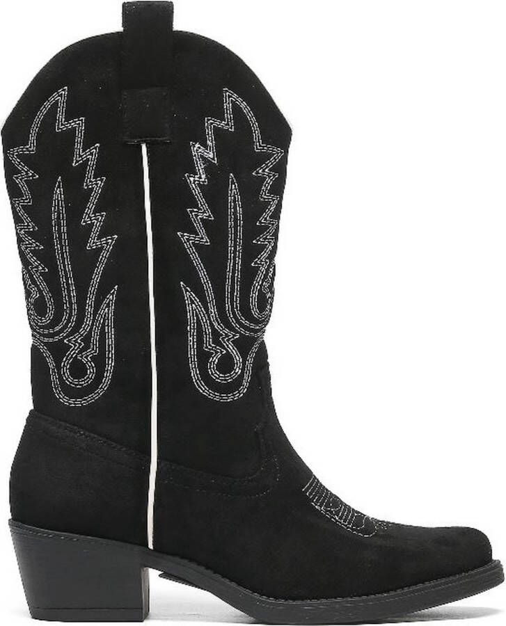 Weloveshoes SmileFavorites Dames Cowboylaarzen met Hak Suedine Zwart