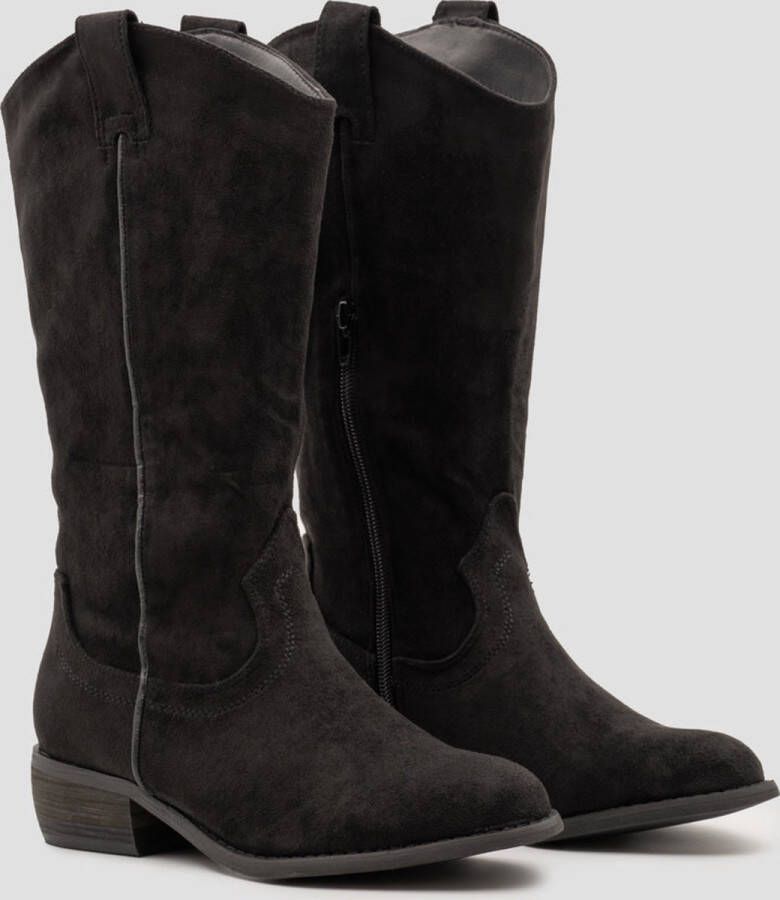 Weloveshoes Black Friday Deal Dames Cowboylaarzen met Hak Suedine Zwart