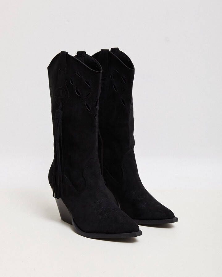 Weloveshoes Black Friday Deal Dames Cowboylaarzen met Hak Suedine Zwart