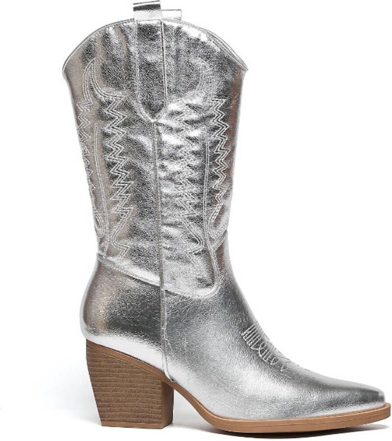 Weloveshoes SmileFavorites Dames Cowboylaarzen met Hak Zilver