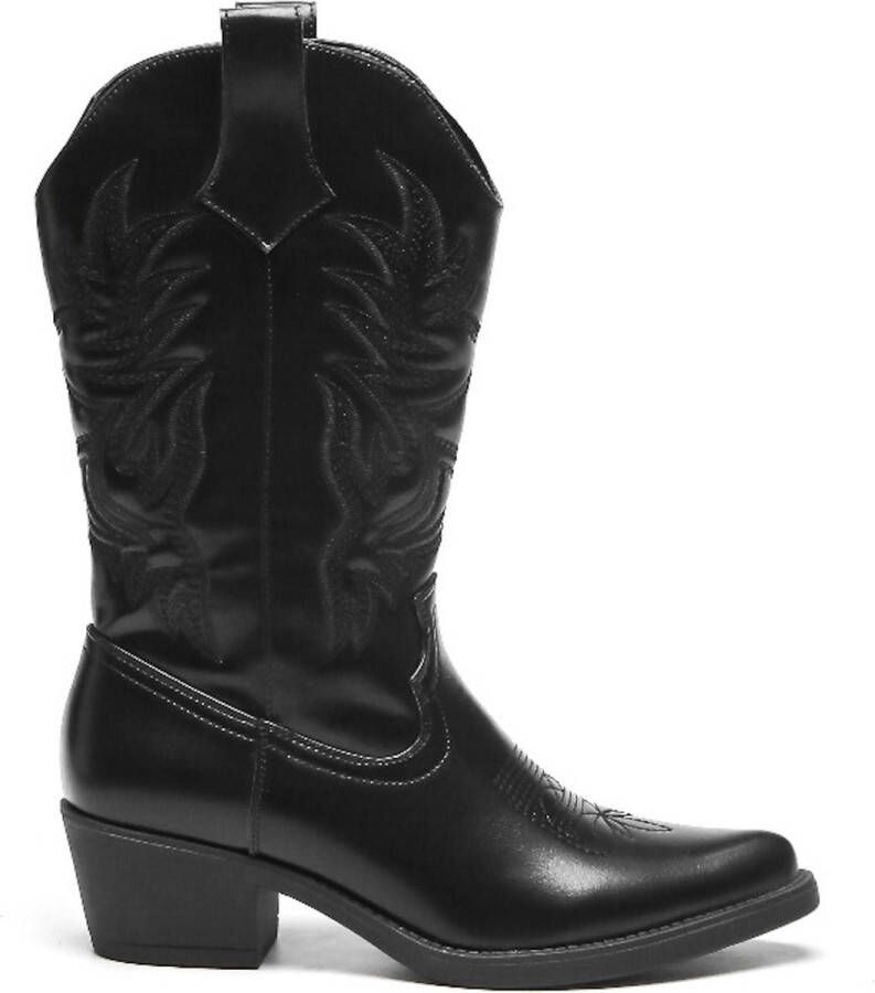 Weloveshoes Smile Favorites Dames Cowboylaarzen met Hak Zwart Imitatieleer