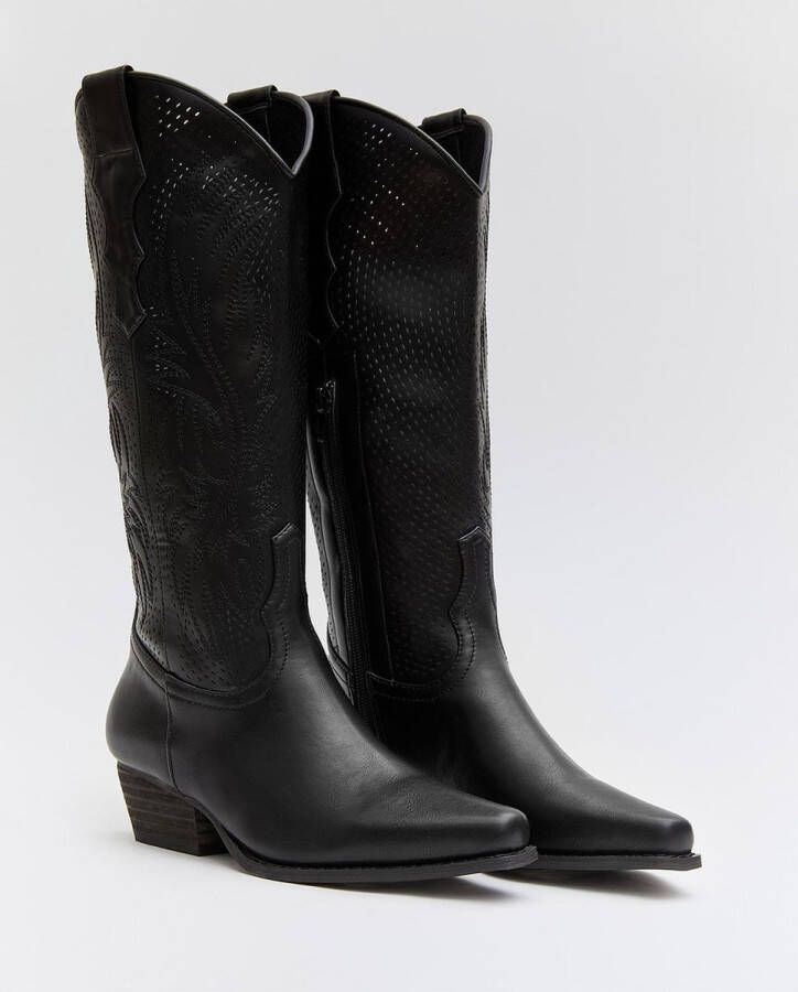 Weloveshoes SmileFavorites Dames Cowboylaarzen met Hak Zwart Imitatieleer