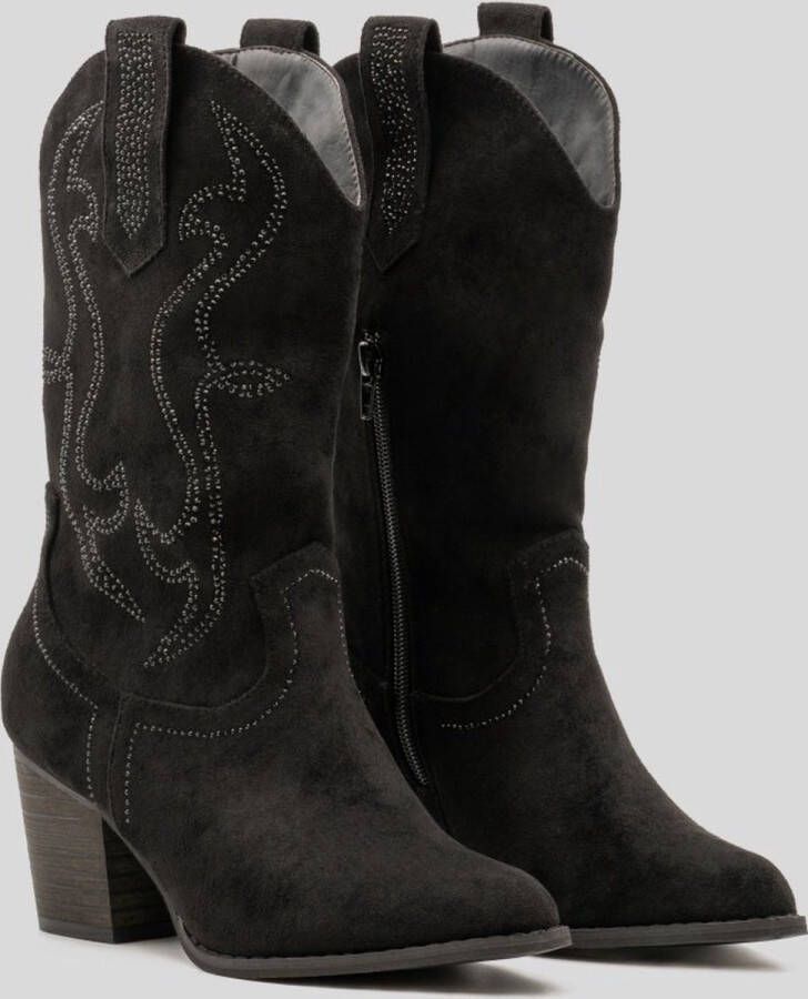 Weloveshoes SmileFavorites Dames Cowboylaarzen met Hak Zwart Suedine