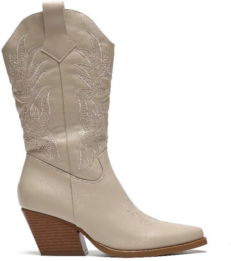 Weloveshoes Black Friday Deal Dames Cowboylaarzen Western Imitatieleer Beige