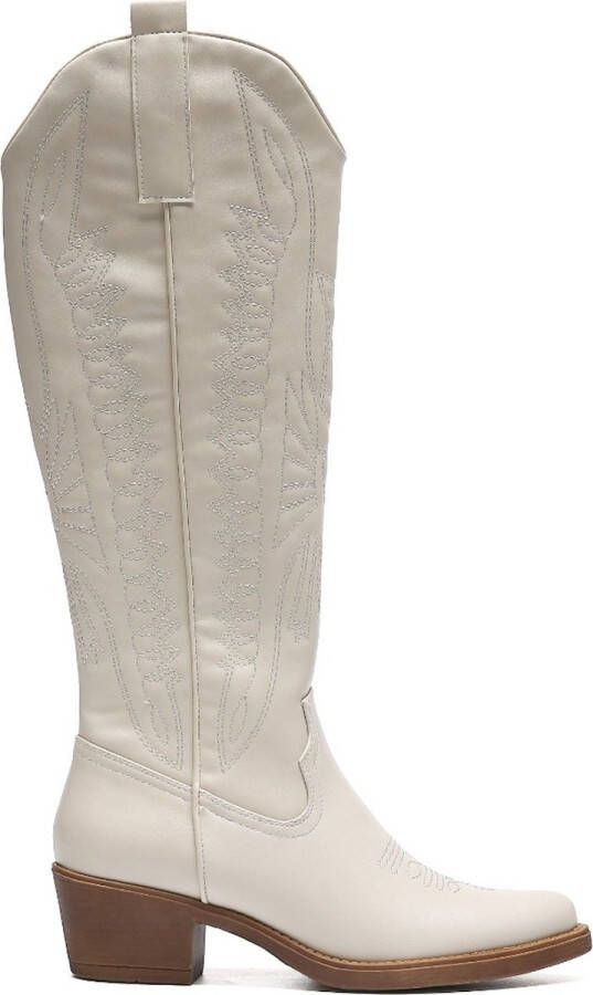 Weloveshoes SmileFavorites Dames Cowboylaarzen Western Imitatieleer Beige