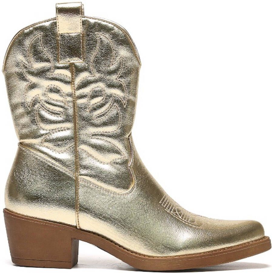 Weloveshoes SmileFavorites Dames Cowboylaarzen Western Kort Imitatieleer Goud