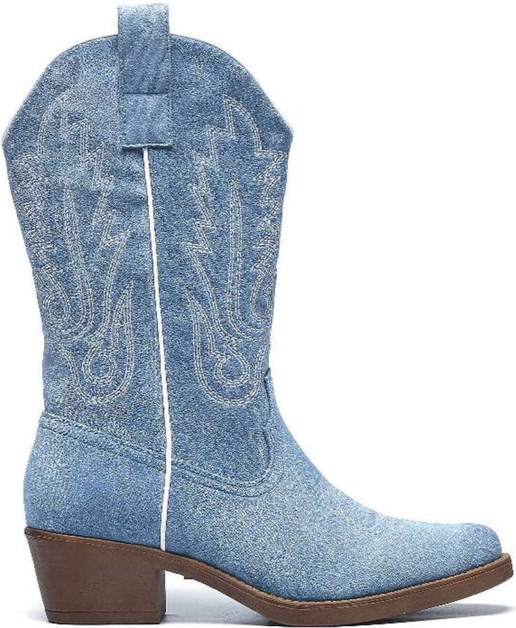 Goedkopeschoenen.com Smile Favorites Dames Cowboylaarzen met Hak Blauw Suedine