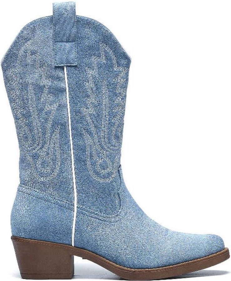 Weloveshoes Cyber Monday Deal Dames Cowboylaarzen met Hak Suedine Blauw