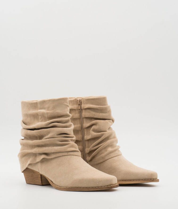 Weloveshoes SmileFavorites Dames Enkellaarzen met Hak Beige Suedine