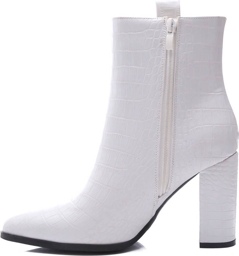 Weloveshoes Smile Favorites Dames Enkellaarzen met Hak Wit Imitatieleer