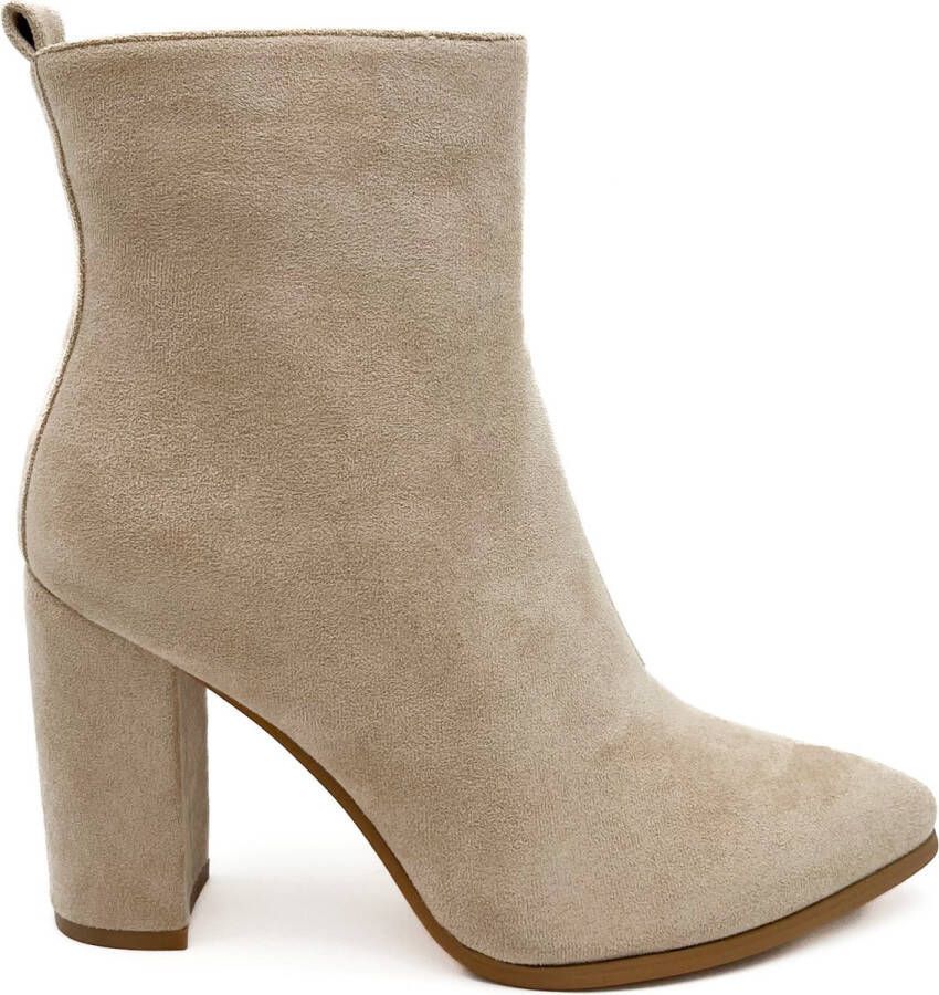 Weloveshoes Black Friday Deal Dames Enkellaarzen met Hak Suedine Beige