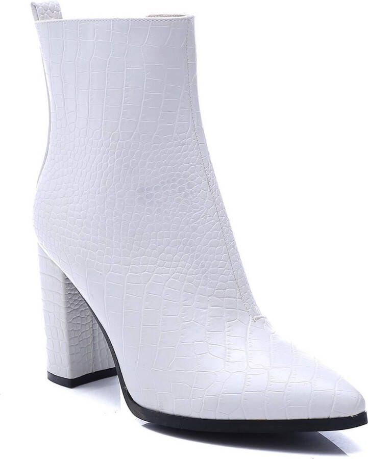 Weloveshoes Cyber Monday Deal Dames Enkellaarzen met Hak Imitatieleer Wit