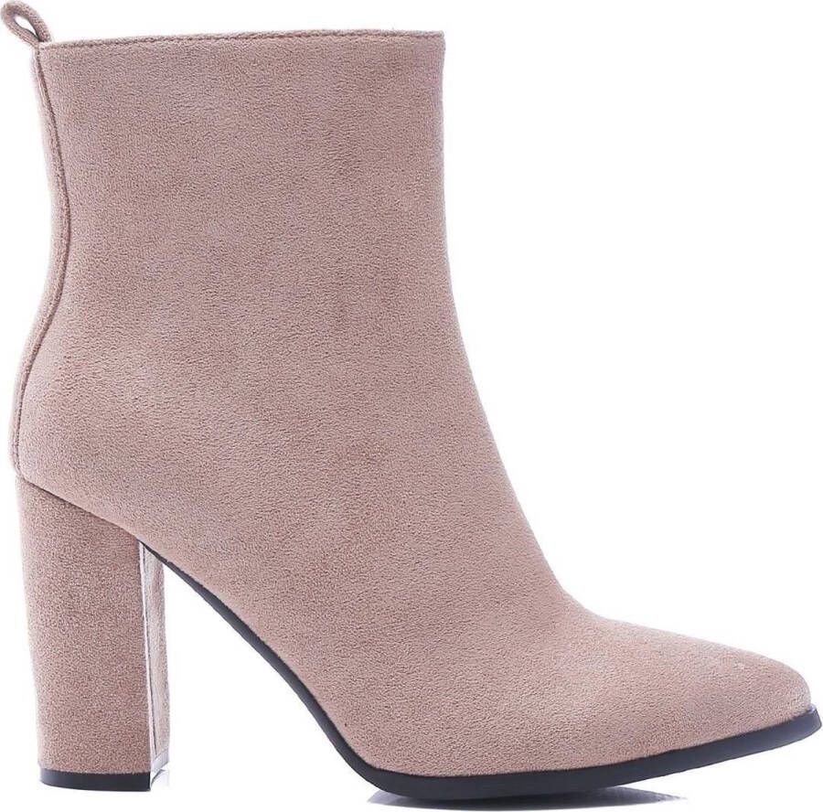 Weloveshoes Black Friday Deal Dames Enkellaarzen met Hak Suedine Taupe Nude