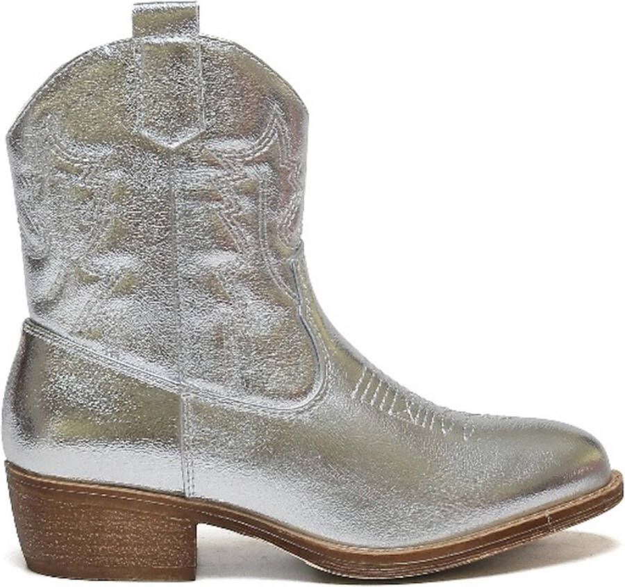 Weloveshoes Smile Favorites Meisjes Cowboylaarzen met Hak Kort Zilver Imitatieleer
