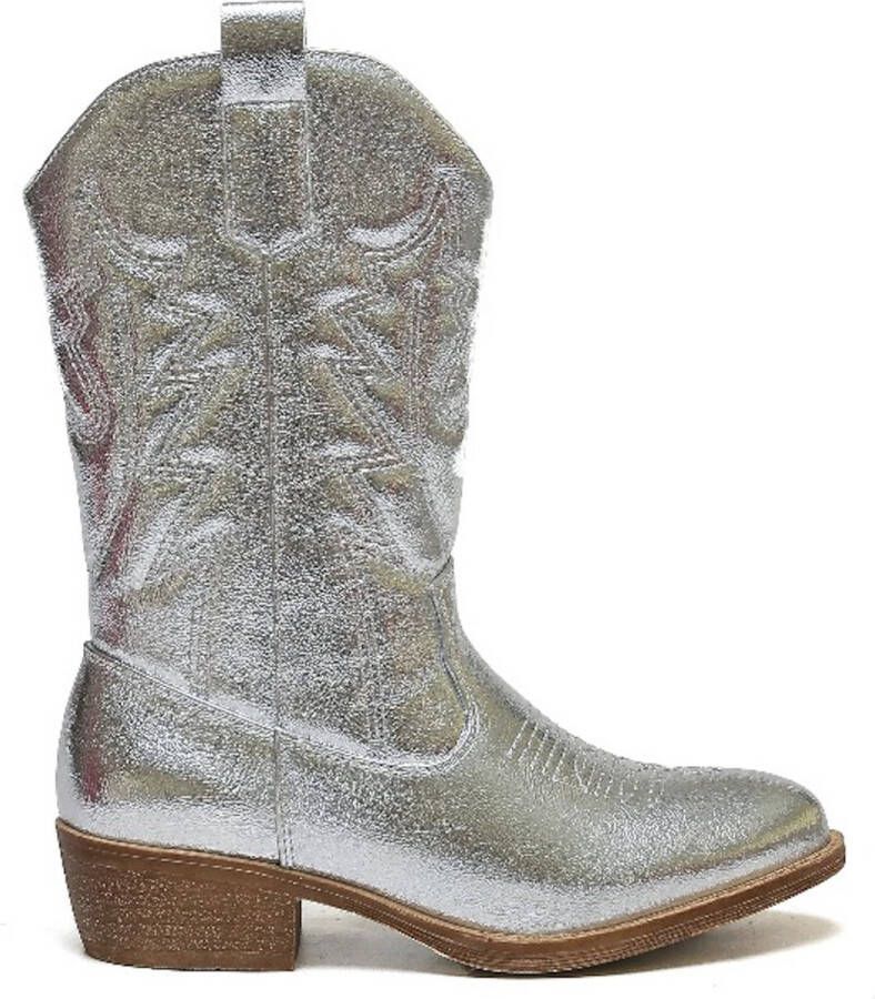 Weloveshoes Smile Favorites Meisjes Cowboylaarzen met Hak Zilver Imitatieleer