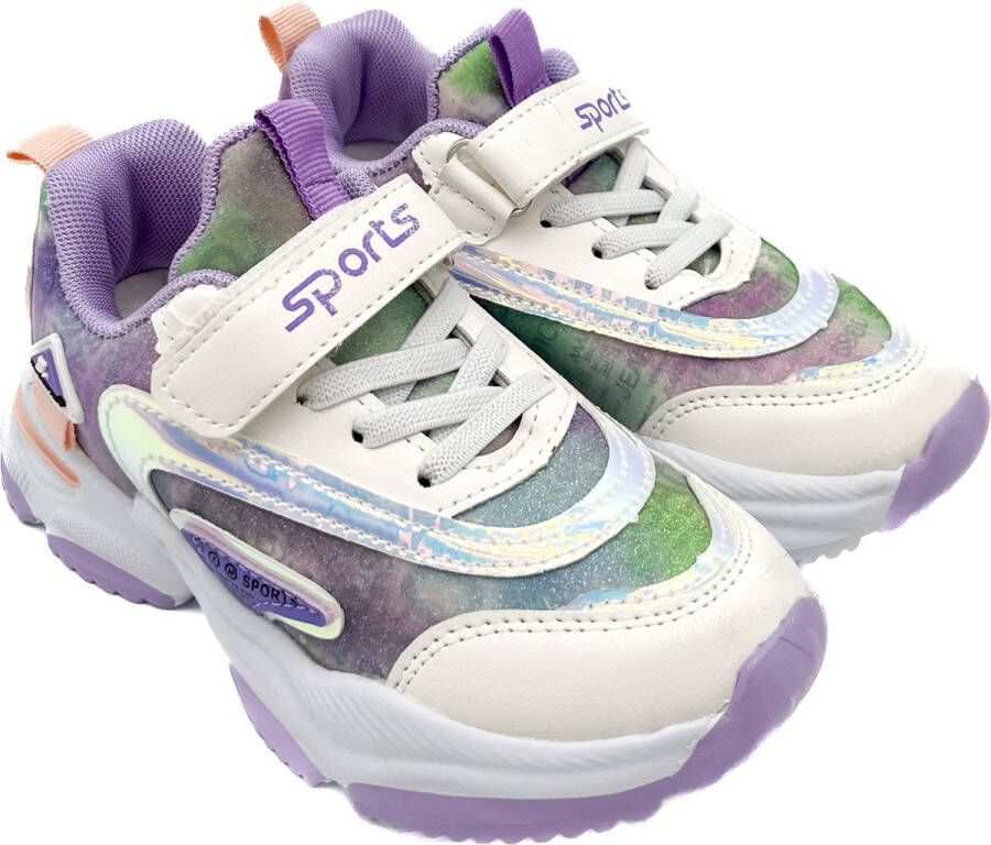 Weloveshoes SmileFavorites Meisjes Sneakers Wit Lila Imitatieleer