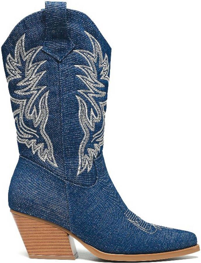 Weloveshoes Cyber Monday Deal Dames Cowboylaarzen met Hak Stof Blauw