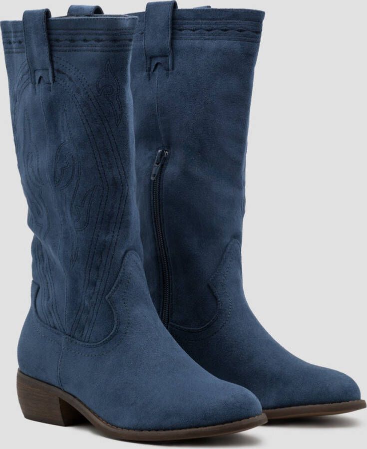 Weloveshoes Cyber Monday Deal Dames Cowboylaarzen met Hak Suedine Blauw
