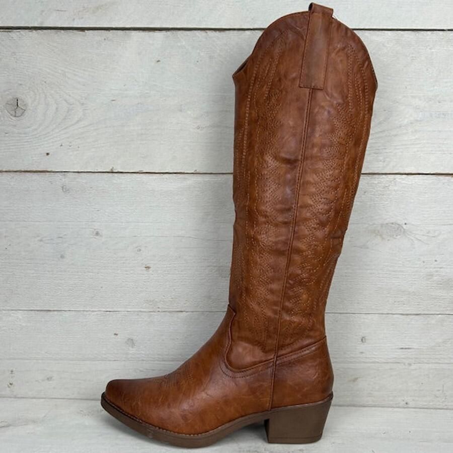 Weloveshoes Cyber Monday Deal Dames Cowboylaarzen met Hak Imitatieleer Camel
