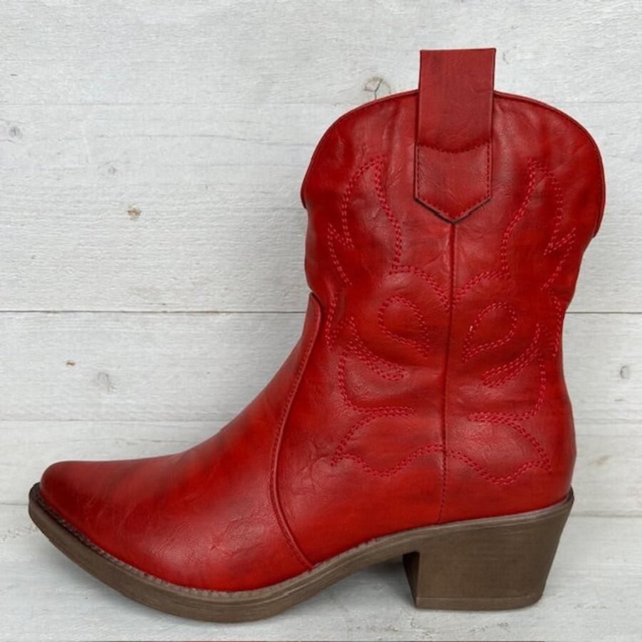 Weloveshoes Smile Favorites Dames Cowboylaarzen met Hak Kort Rood Imitatieleer Maat Size