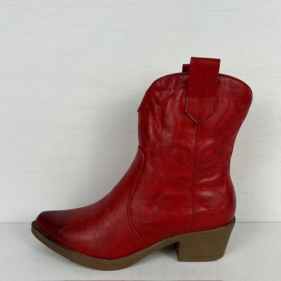 Weloveshoes Smile Favorites Dames Cowboylaarzen met Hak Kort Rood Imitatieleer Maat Size - Foto 2