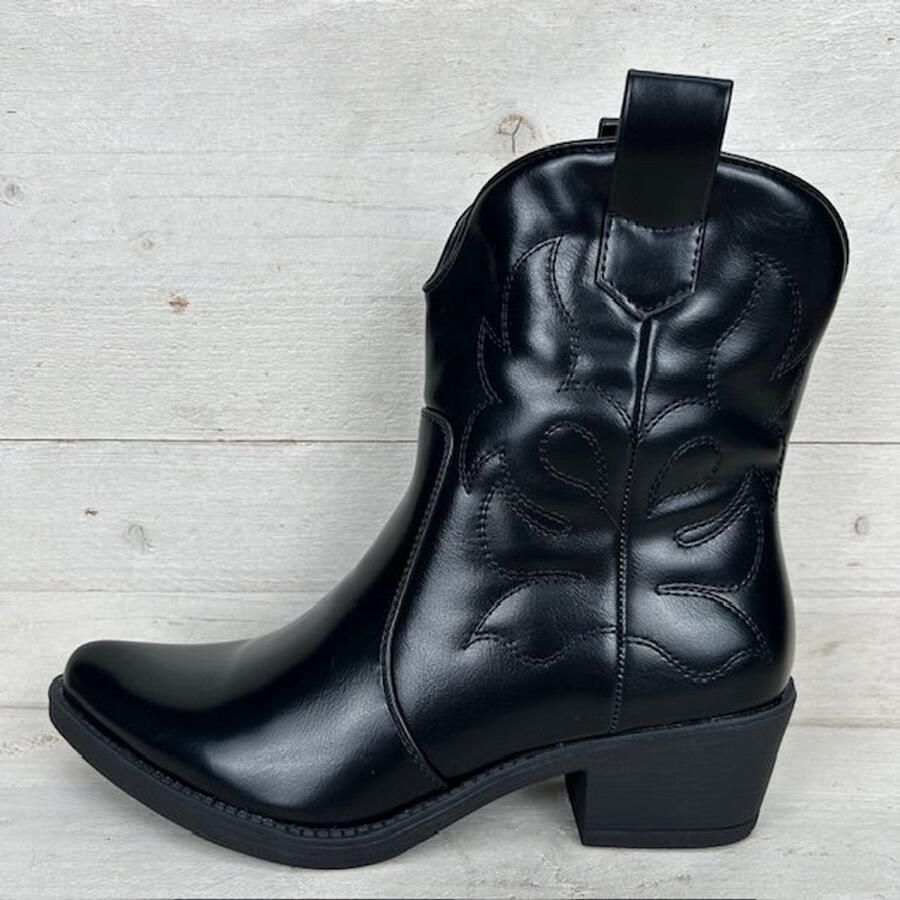 Weloveshoes Black Friday Deal Dames Cowboylaarzen met Hak Kort Imitatieleer Zwart - Foto 2