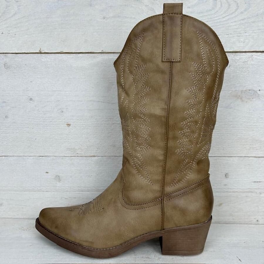 Weloveshoes Cyber Monday Deal Dames Cowboylaarzen met Hak Imitatieleer Taupe Khaki