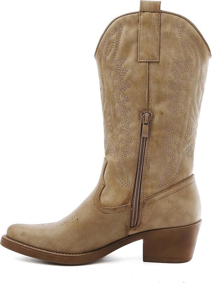Weloveshoes Cyber Monday Deal Dames Cowboylaarzen met Hak Imitatieleer Taupe Khaki - Foto 3