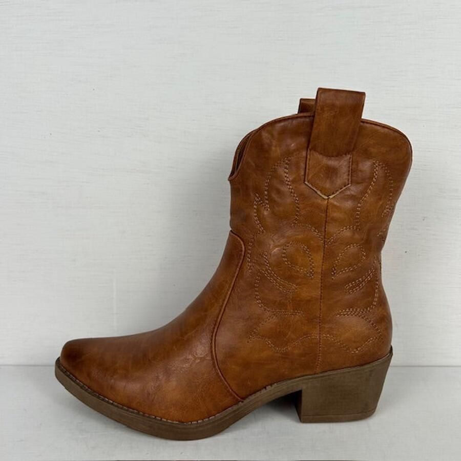 Weloveshoes Black Friday Deal Dames Cowboylaarzen met Hak Kort Imitatieleer Camel - Foto 2