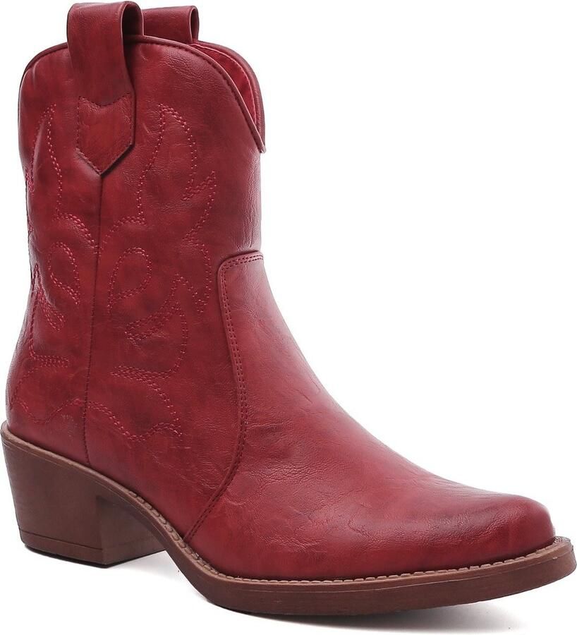 Weloveshoes Smile Favorites Dames Cowboylaarzen met Hak Kort Rood Imitatieleer Maat Size - Foto 3