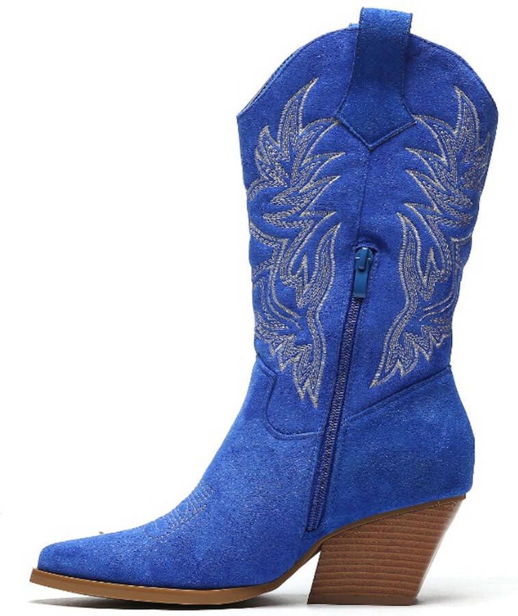 Weloveshoes Cyber Monday Deal Dames Cowboylaarzen met Hak Suedine Blauw