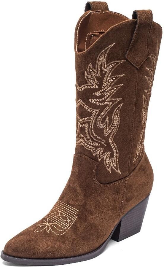 Weloveshoes Smile Favorites Dames Cowboylaarzen Western Bruin Suedine