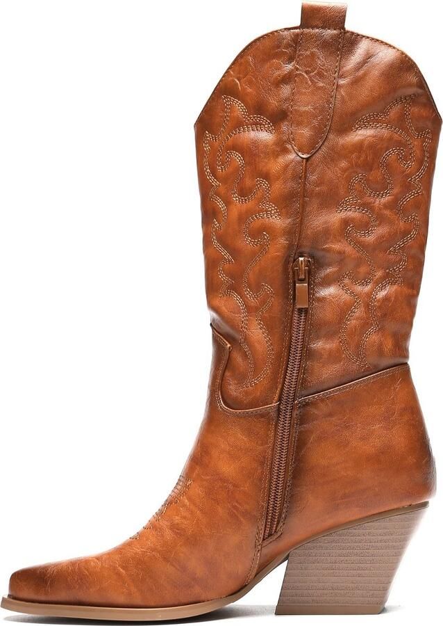 Weloveshoes Cyber Monday Deal Dames Cowboylaarzen met Hak Imitatieleer Camel - Foto 5