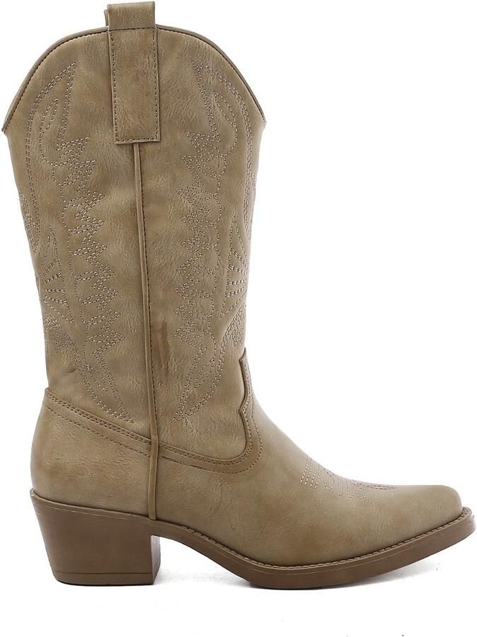 Weloveshoes Smile Favorites Dames Cowboylaarzen met Hak Khaki Imitatieleer
