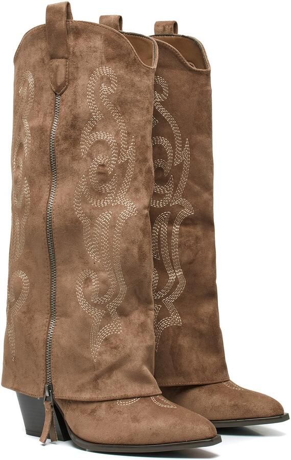 Weloveshoes Smile Favorites Dames Cowboylaarzen Western Khaki Suedine