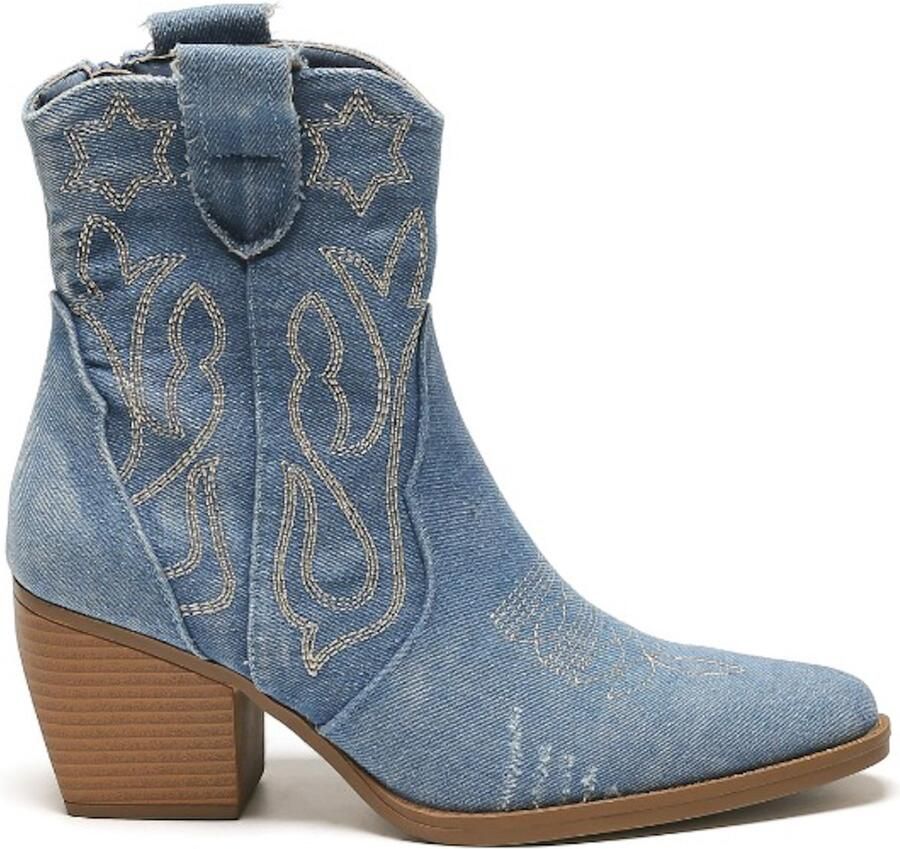Weloveshoes Smile Favorites Dames Cowboylaarzen Western Kort Blauw Stof