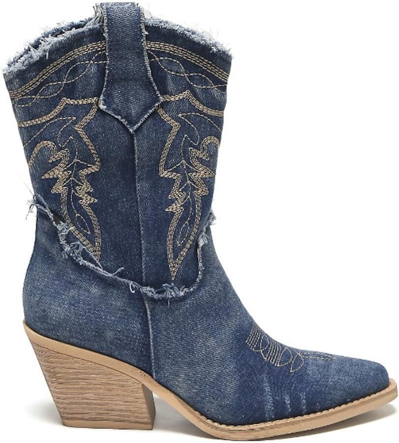 Weloveshoes Smile Favorites Dames Cowboylaarzen met Hak Kort Blauw Synthetisch Jeans look