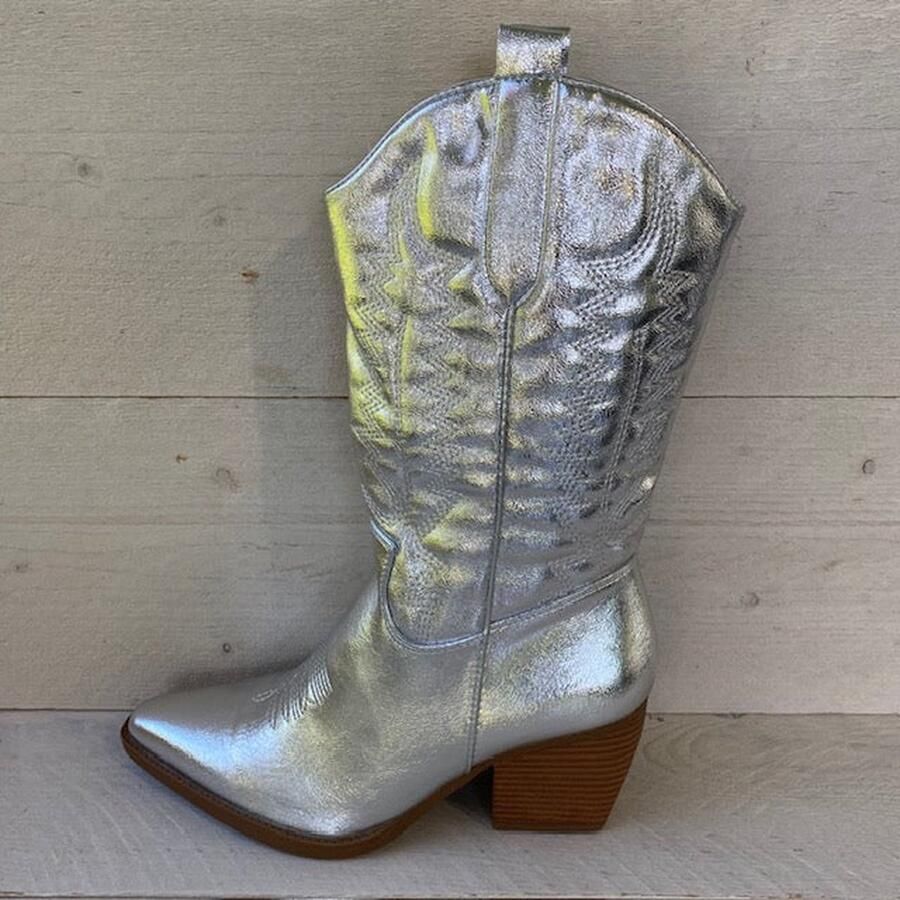 Weloveshoes Cyber Monday Deal Dames Cowboylaarzen met Hak Zilver - Foto 2