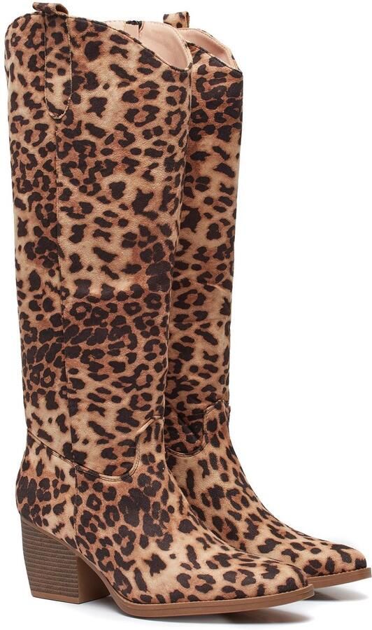 Weloveshoes Smile Favorites Dames Cowboylaarzen Western Zwart Suedine Leopard