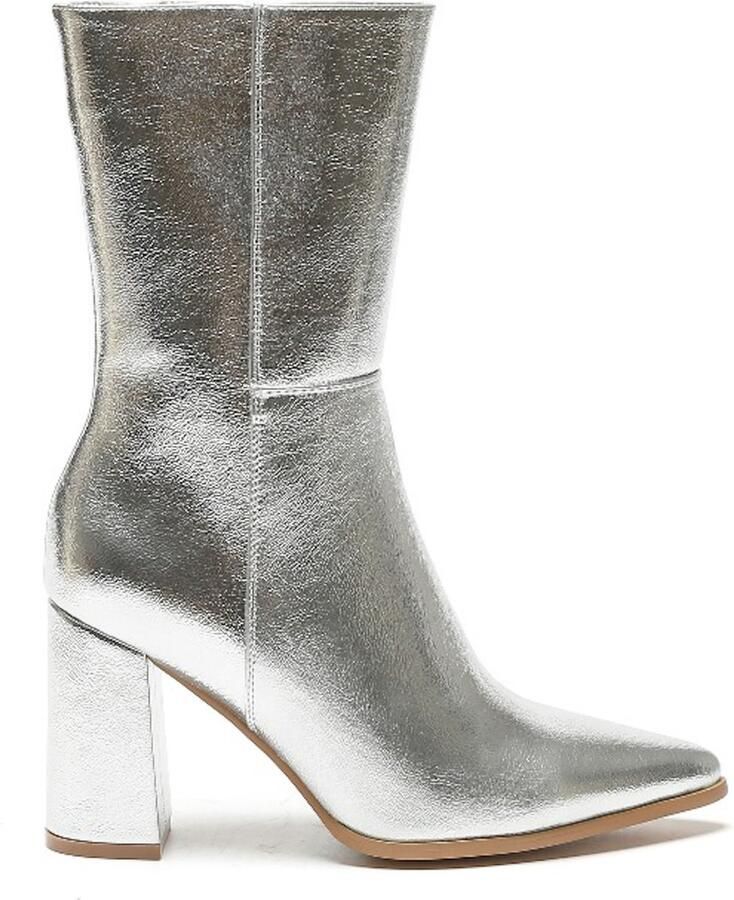 Weloveshoes Smile Favorites Dames Enkellaarzen met Hak Zilver Imitatieleer - Foto 2